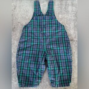 Oshkosh B'Gosh Vintage Vestback Overalls Blue Purple Plaid 6-9 Mo 100% Cotton